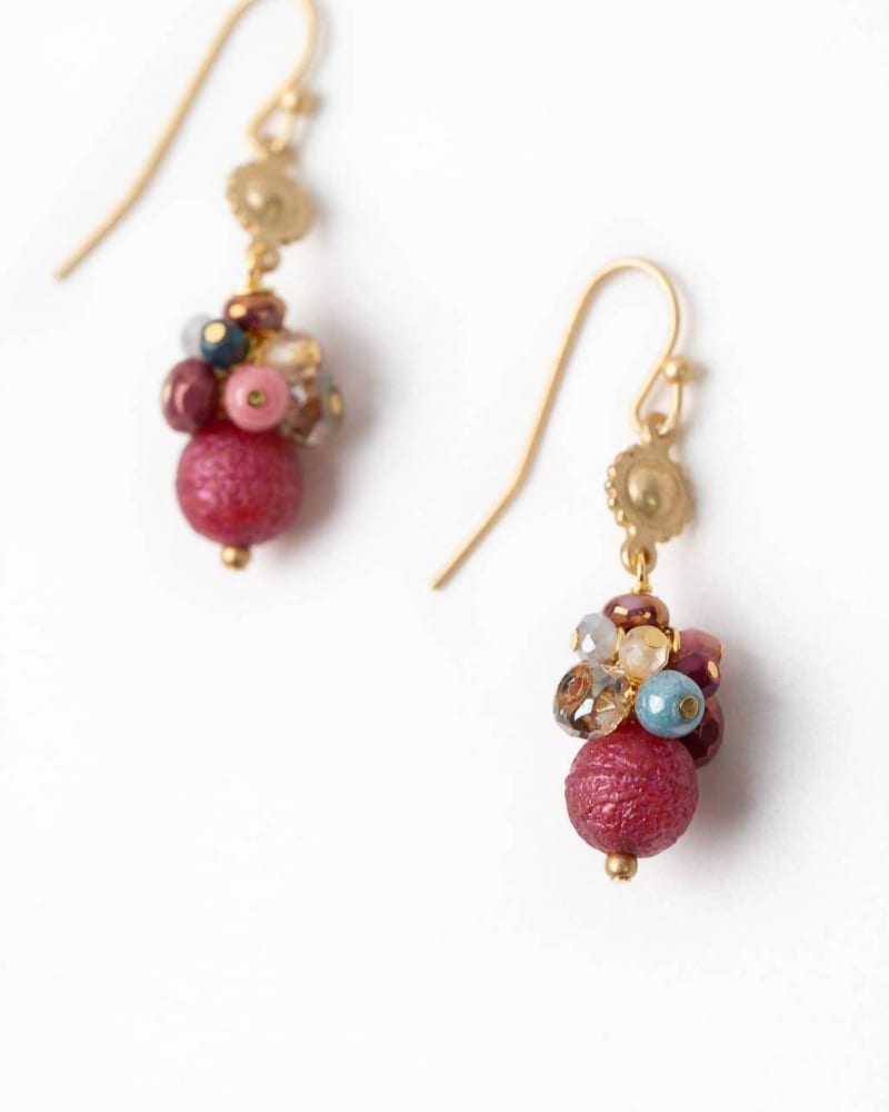 Front of a size O/S Women'S Matte Gold, Czech Glass Cluster Earrings in Multi in Multi by Anne Vaughan. | dia_product_style_image_id:331034